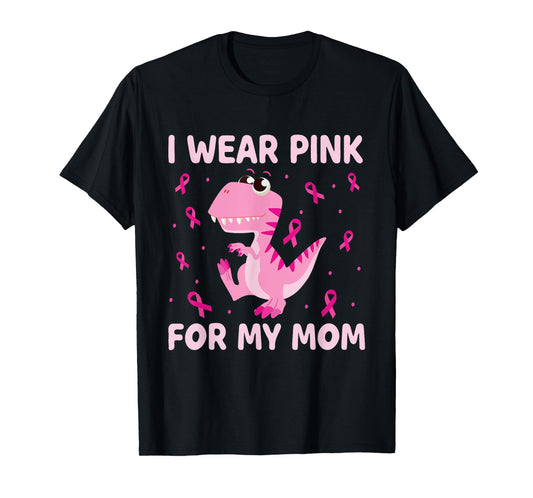 I Wear Pink For My Mom Dinosaur Breast Cancer Kids Boys T-Shirt