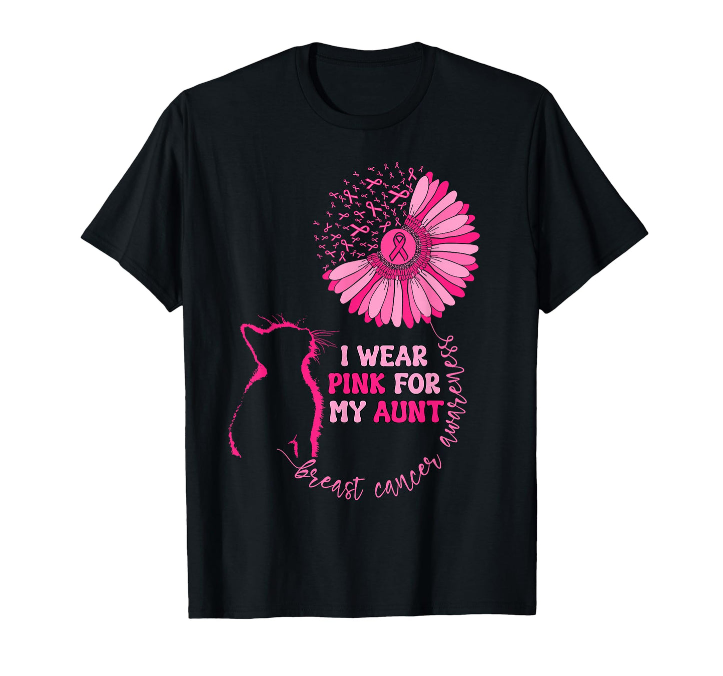 Groovy I Wear Pink For My Aunt Breast Cancer Awareness Cat T-Shirt for Men Women Girls Kids