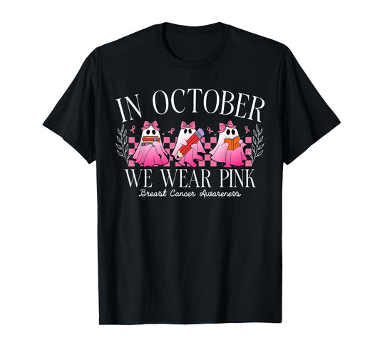 Cute Ghost Teachers October Breast Cancer Awareness Teacher T-Shirt