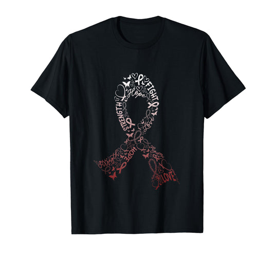 SHIRTSIDE Head Neck Cancer Head Neck Cancer Warrior Burgundy Ribbon Awareness Gifts T-Shirt, Black, Small