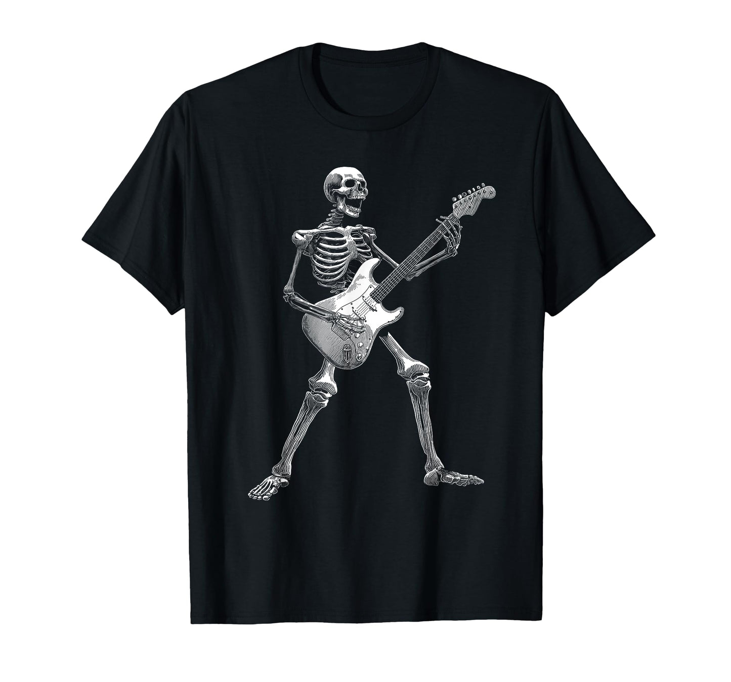 Spooky Halloween Skeleton Playing Electric Guitar Rock Roll T-Shirt