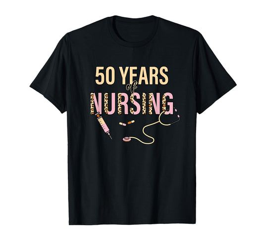 50 Years of Nursing 50th Nurse Anniversary Leopard Print T-Shirt