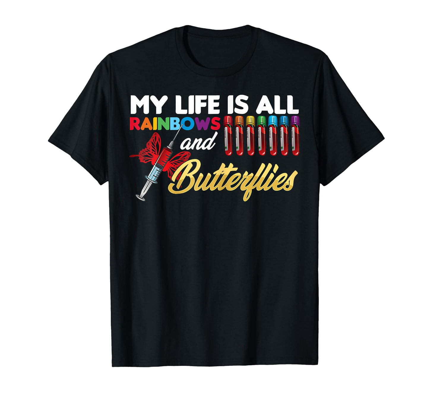 Reaction Glass Butterfly Rainbow Phlebotomy Laboratory T-Shirt