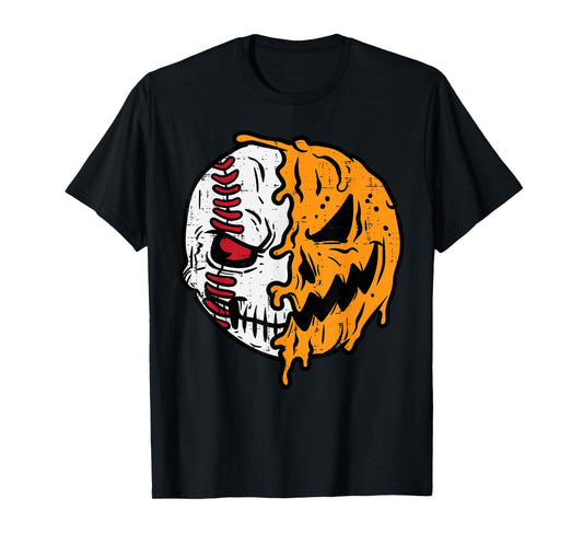 Halloween Baseball Pumpkin Jackolantern Costume Men Boys Kid T-Shirt