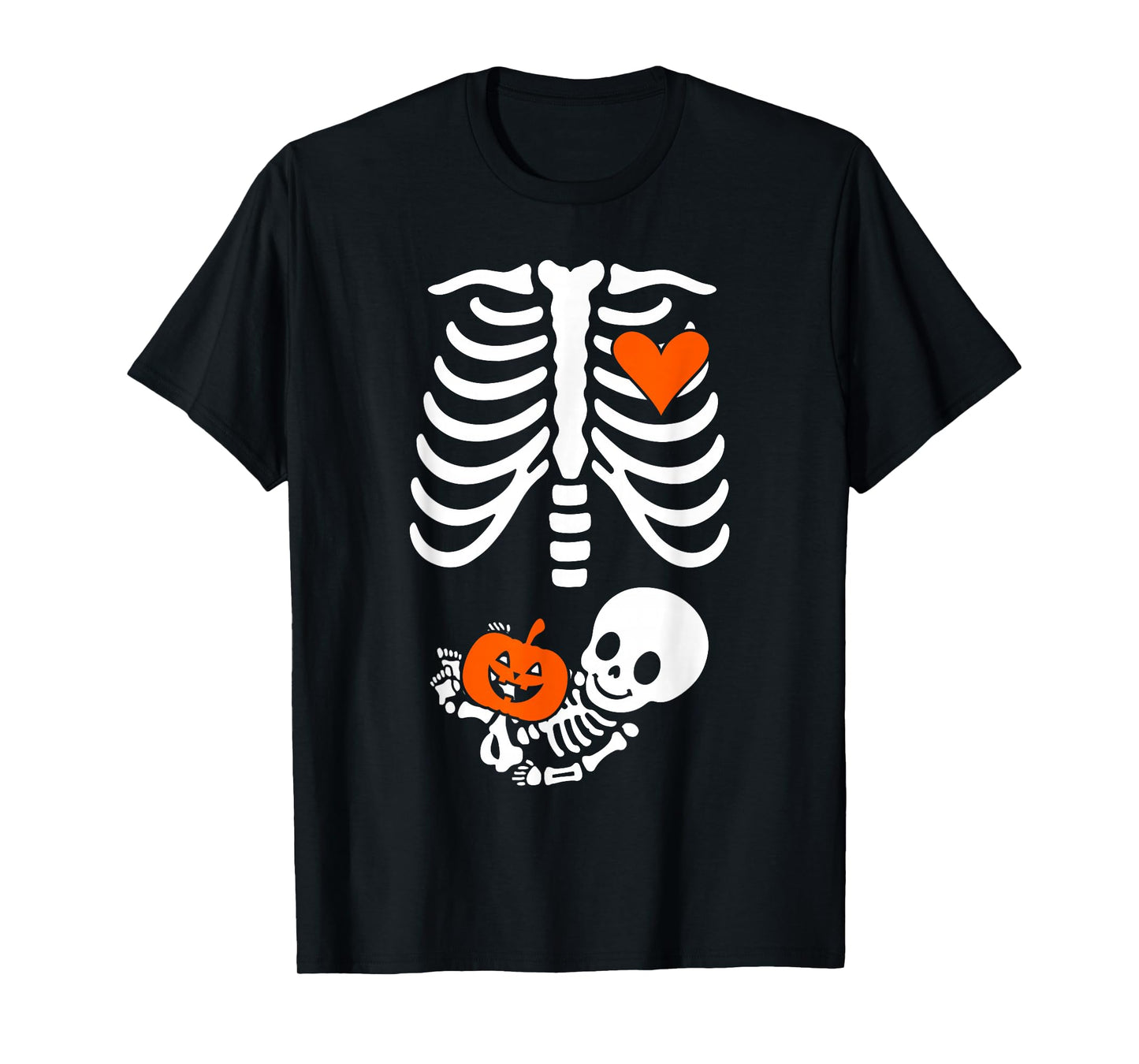 Halloween Skeleton Baby Rib Cage Maternity Pregnant Pumpkin T-Shirt