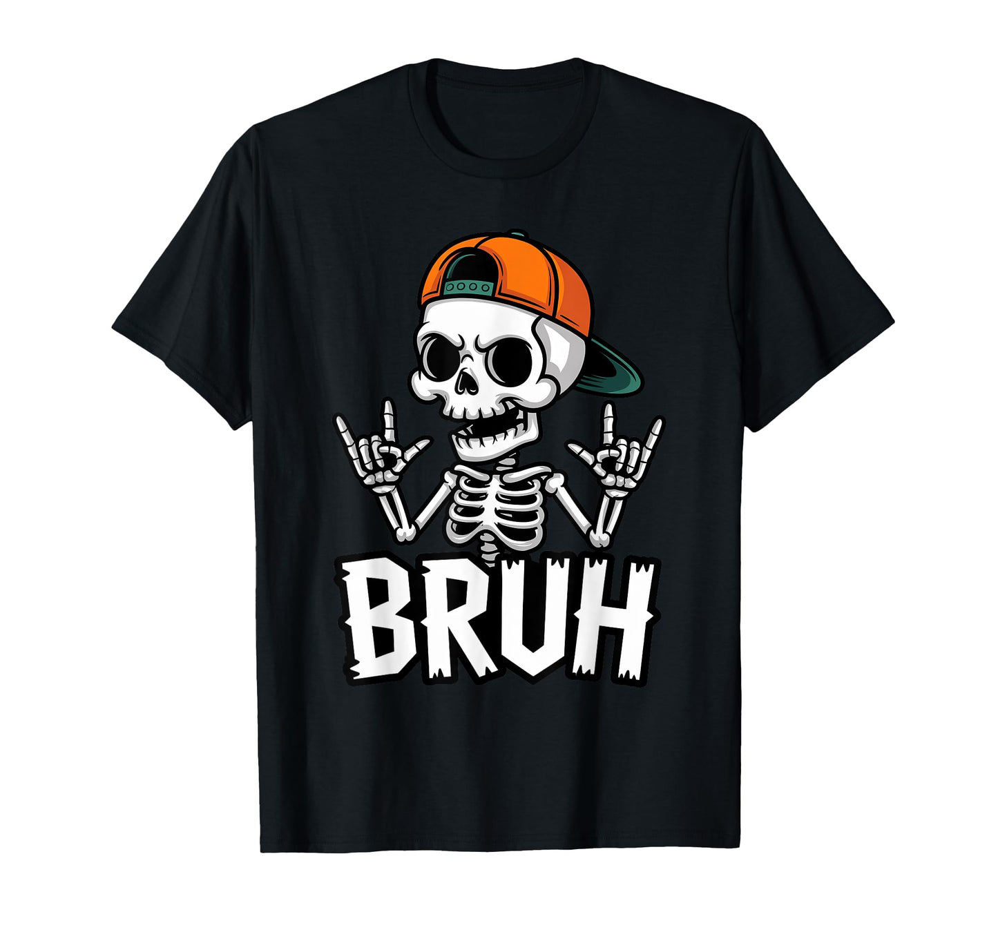 Halloween Skeleton Bruh Rock Hand Funny Toddler Boys Kids T-Shirt