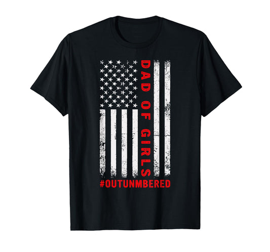 Mens Dad Of Girls Outnumbered Vintage American Flag 4th Of July T-Shirt
