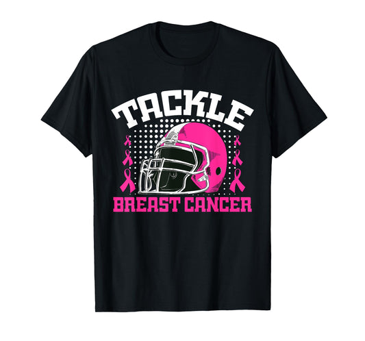 Tackle Football Breast Cancer Awareness Pink Ribbon Boys Kid T-Shirt