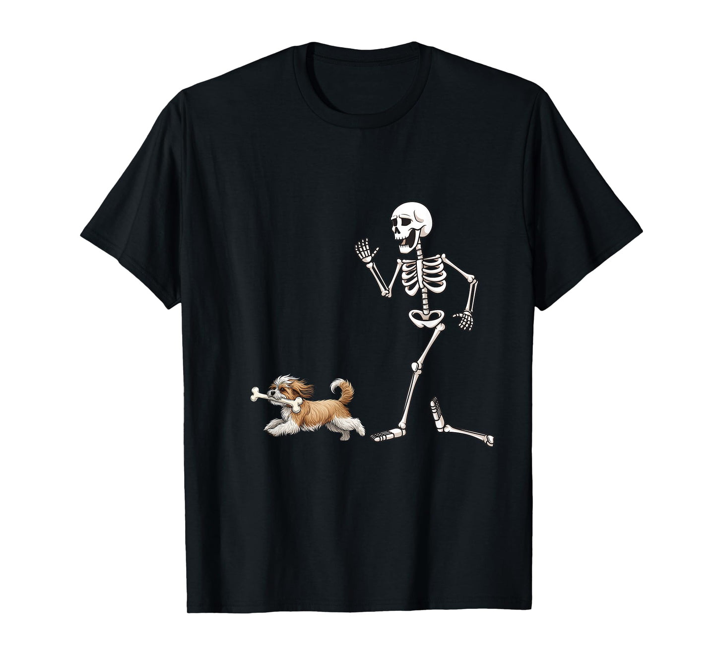 Funny Halloween Lhasa Apso and Skeleton T-Shirt