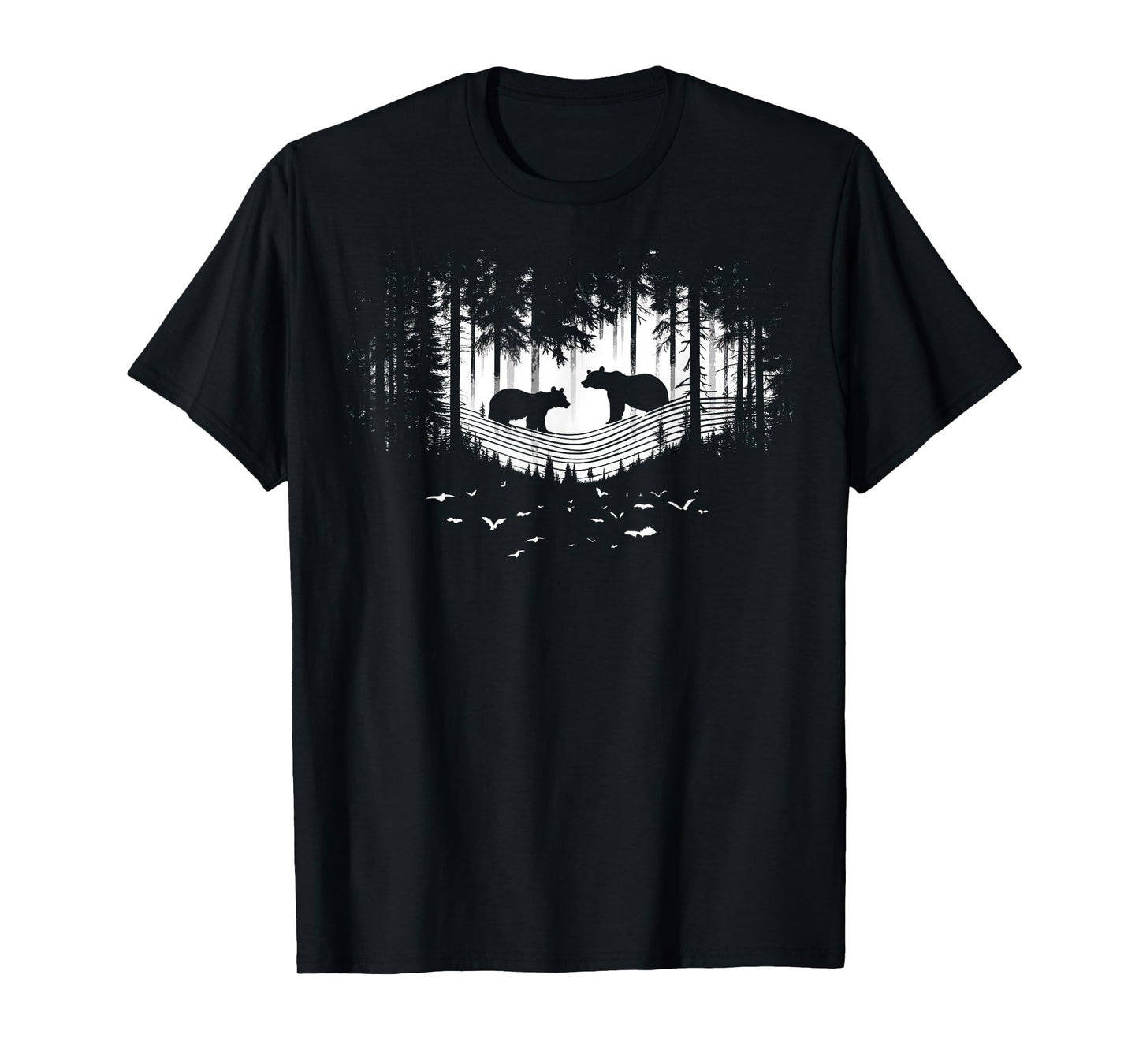 Retro Wilderness Bear Trees Reflection Outdoor Forest T-Shirt