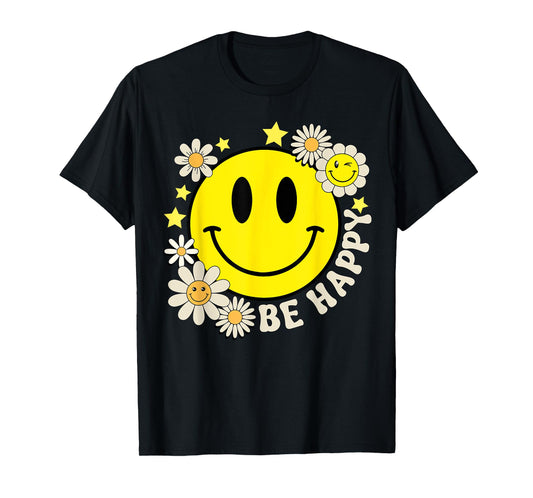 Cute Smile Face Flower Happy Face Flowers Heart Kids Girls T-Shirt