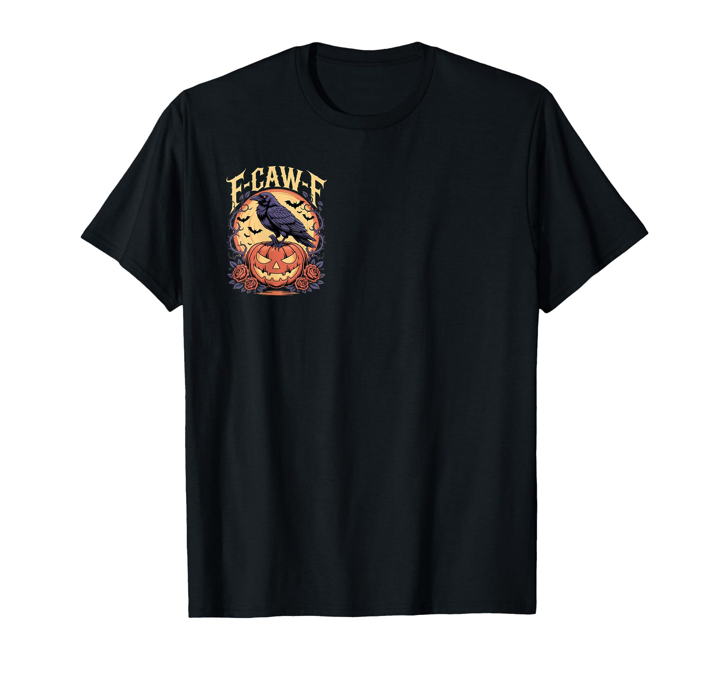 F CAW F Crow Raven Spooky Bird Funny Scary Pumpkin Full Moon T-Shirt