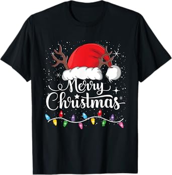 Merry Christmas Red Santa Hat Reindeer Xmas Family Men Women T-Shirt