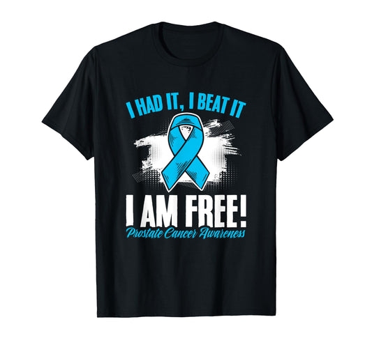 Beat I'm Free Light Blue Ribbon Prostate Cancer Awareness T-Shirt