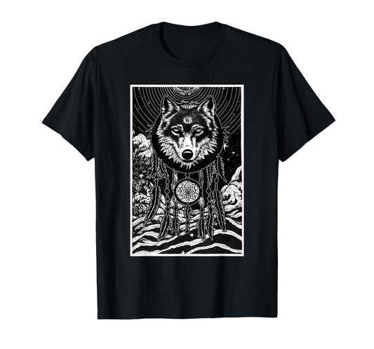 Dreamcatcher Wolf Full Moon Wiccan Native American T-Shirt