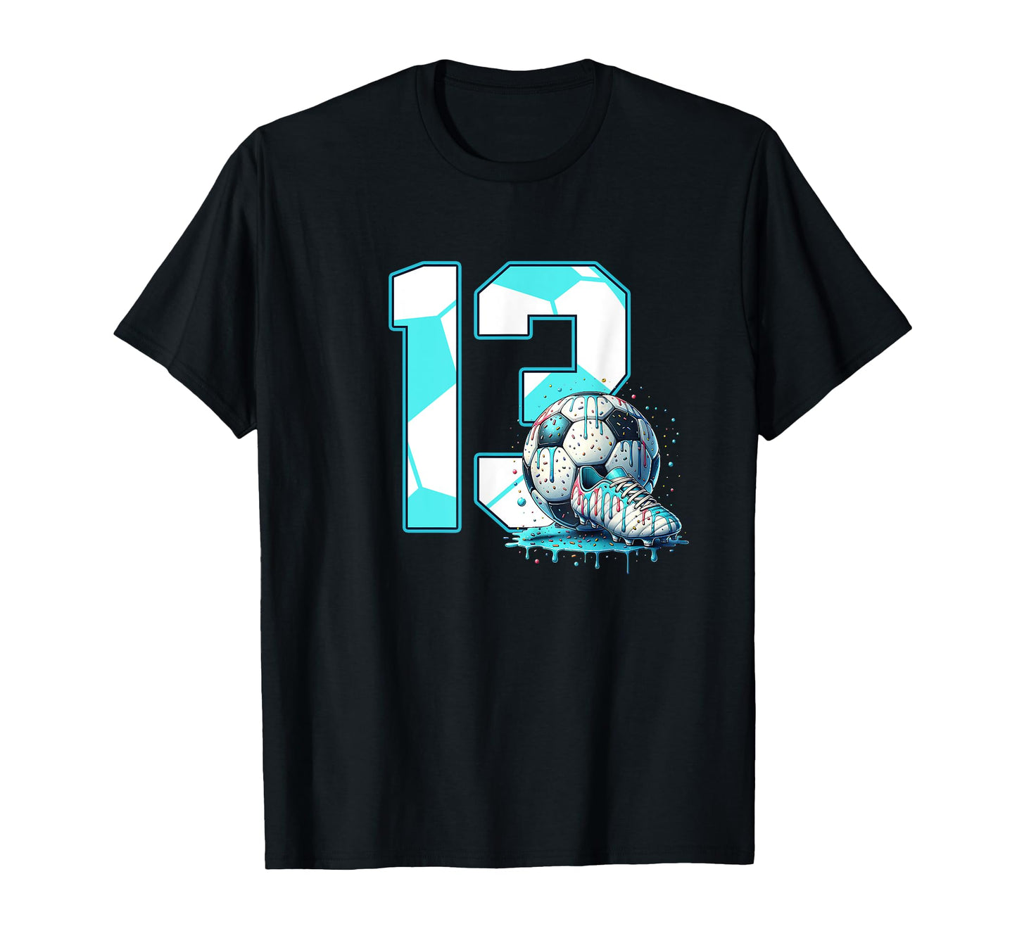 Soccer 13th Birthday 13 Year Old Ice Cream Drip Bday Party T-Shirt