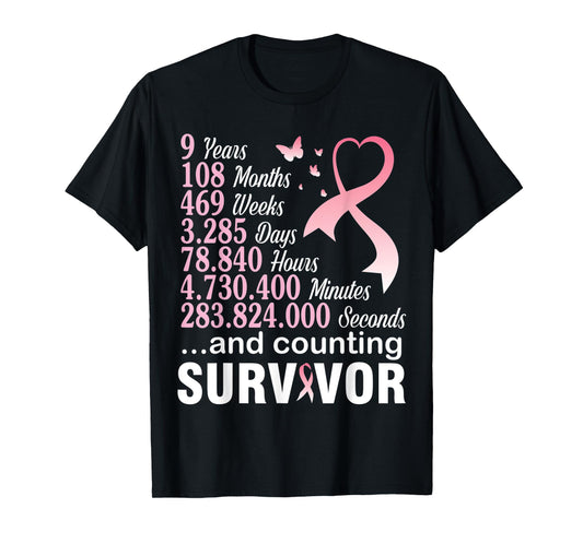 9 Years 108 Months & Counting Survivor Warrior Breast Cancer T-Shirt