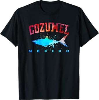 COZUMEL MEXICO Beach Vacation Great White Shark Art Vintage T-Shirt