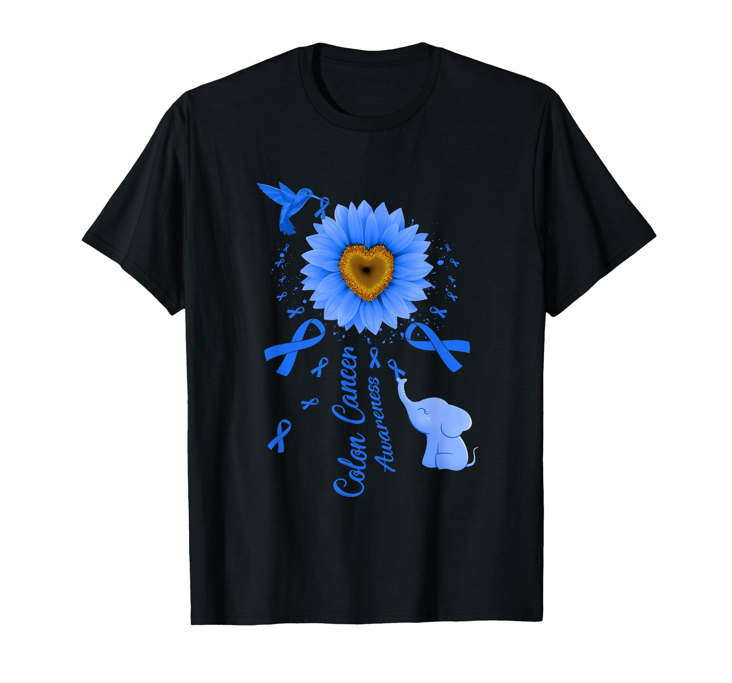 Sunflower Hummingbird Elephant Colon Cancer Awareness T-Shirt