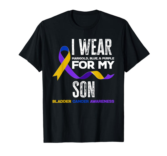 I Wear Marigold, Blue & Purple For My Son Bladder Cancer T-Shirt