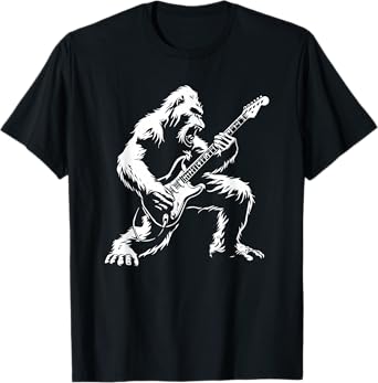 Bigfoot Playing Guitar Rock Music Band Sasquatch T-Shirt