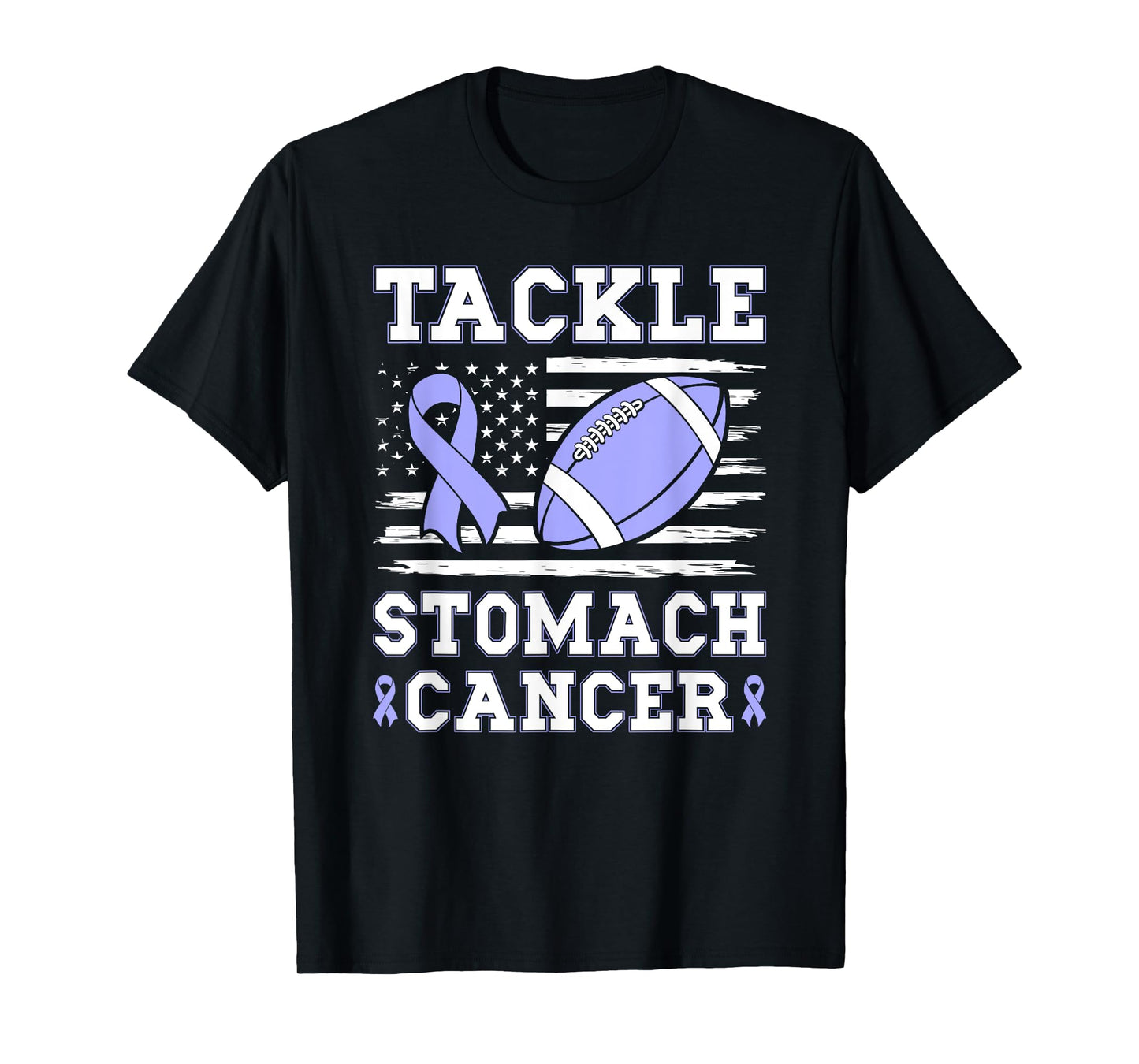 Tackle Stomach Cancer US Flag Periwinkle Ribbon Football T-Shirt