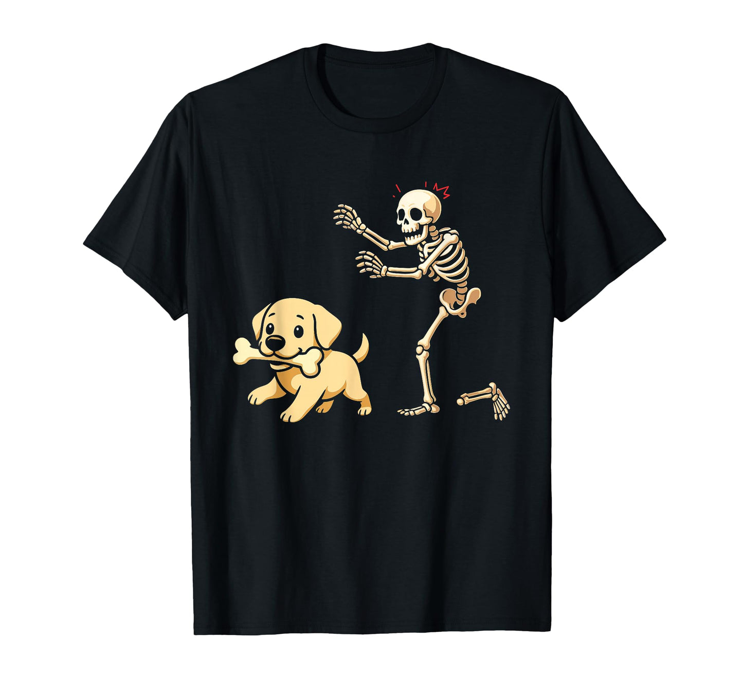 Halloween Dog Funny Skeleton Chasing Labrador Retriever T-Shirt