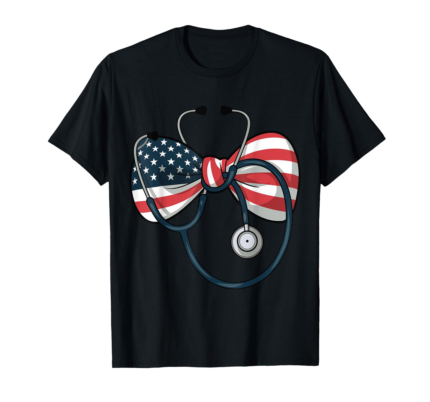 USA Flag Stethoscope Coquette Bow 4th of July RN Nursing T-Shirt