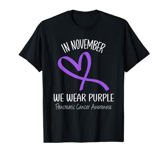 Heart In November We Wear Purple Pancreatic Cancer Awareness T-Shirt