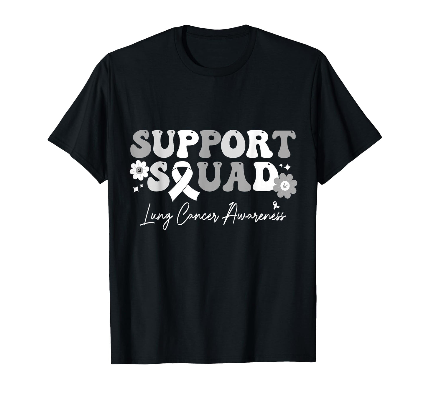 Groovy Support Squad Lung Cancer Awareness White Ribbon T-Shirt