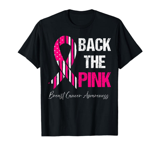 Back The Pink Breast Cancer Awareness American Flag Womens T-Shirt