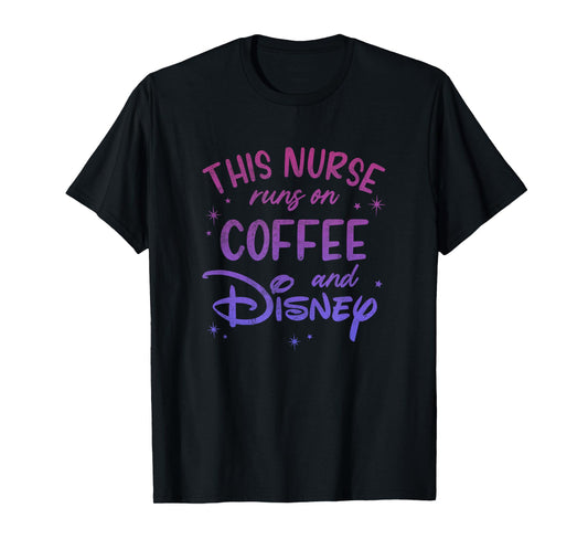 Disney This Nurse Runs On Coffee And Disney Gradient Logo T-Shirt