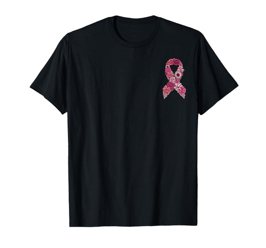 Pink Ribbon with Flowers Breast Cancer Awareness T-Shirt