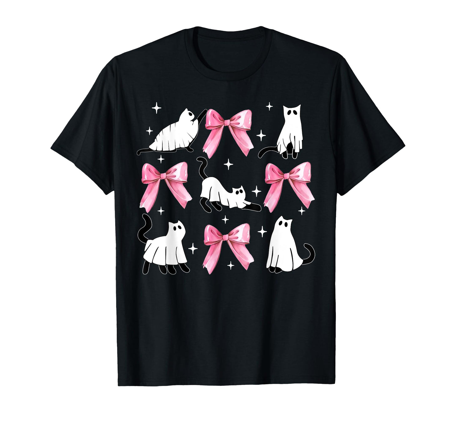 Ghost Cat Boo Costume Cute Pink Bow Coquette Kitty Halloween T-Shirt for Men Women Kids