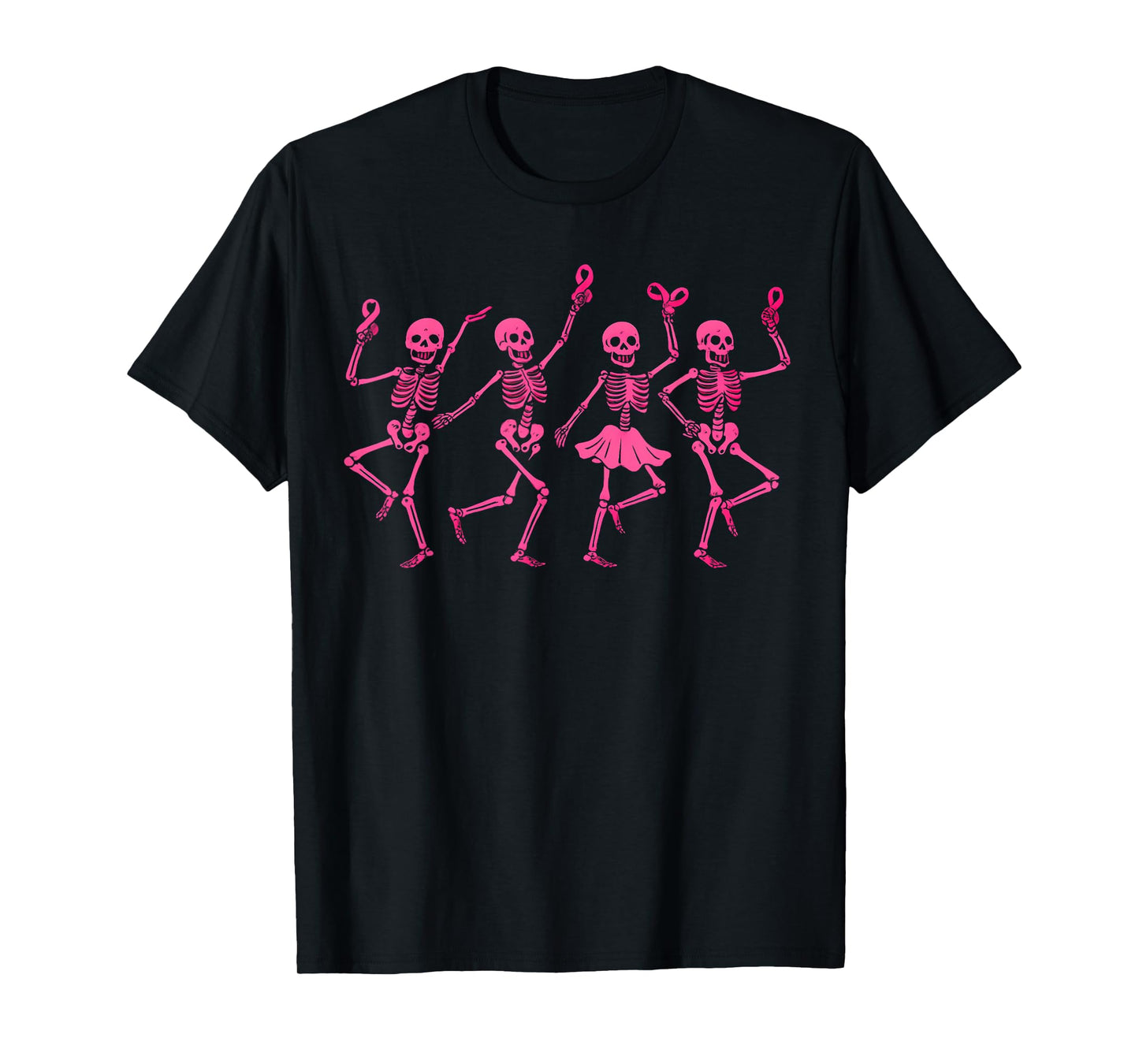 Dancing Skeletons Ribbon Breast Cancer Awareness Halloween T-Shirt