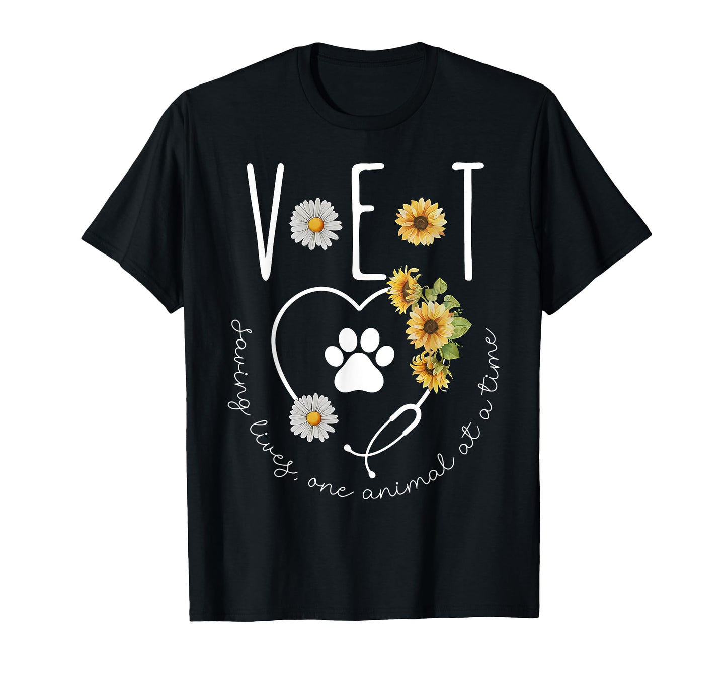 Veterinary Medicine Sunflower Stethoscope Heart Vet Tech T-Shirt