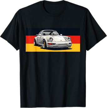 911 Retro Vintage 964 Turbo Car Classic German Flag Track T-Shirt - Black, Small, Unisex-Adults, Short Sleeve, T-Shirt, Car-Themed