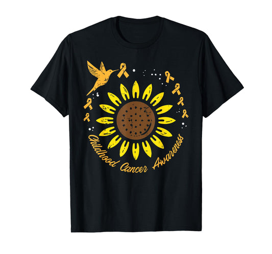 Sunflower Hummingbird Childhood Cancer Awareness Ribbon T-Shirt