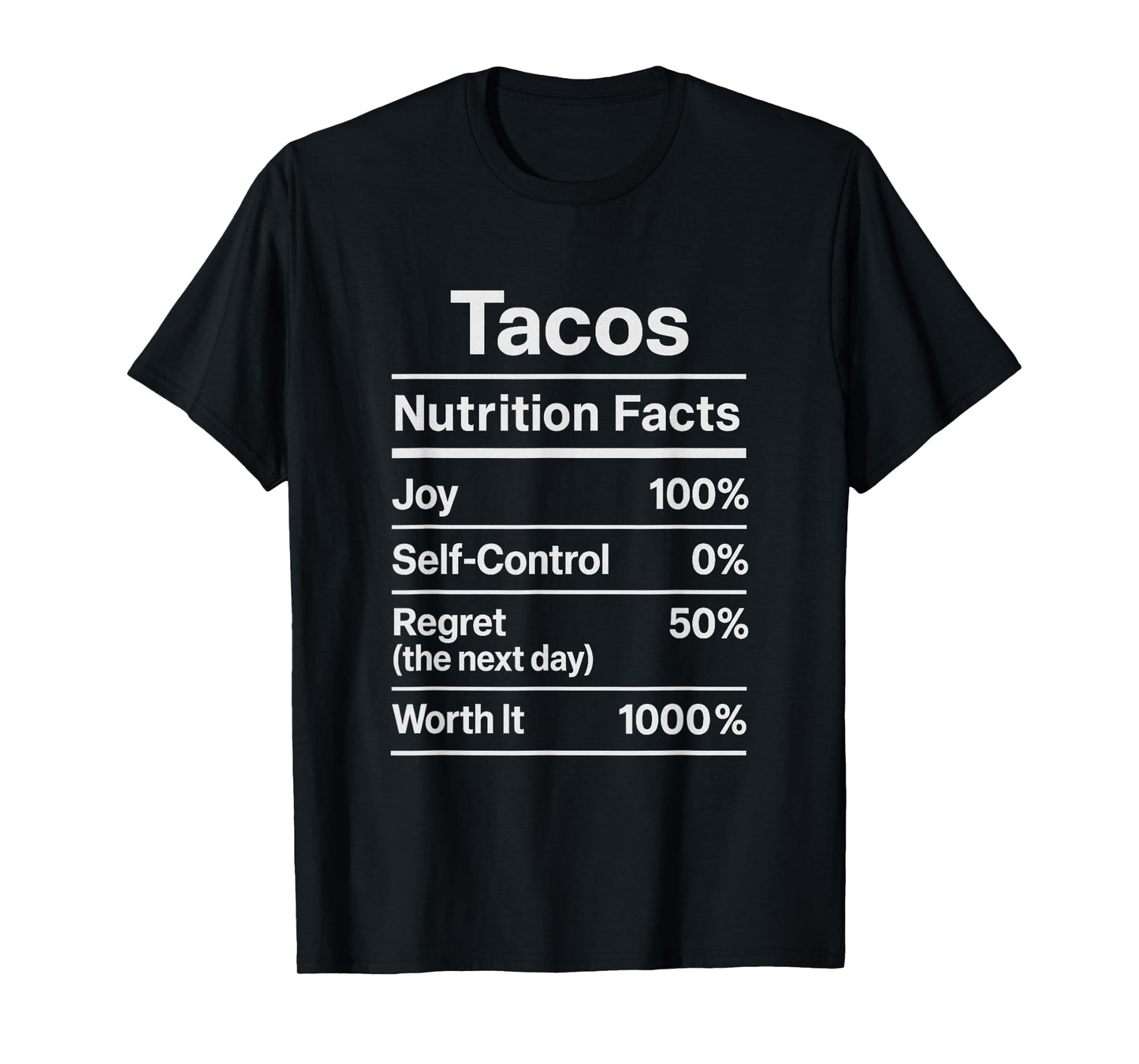 Funny Tacos Nutrition Facts Sarcastic Taco Tuesday Foodie T-Shirt