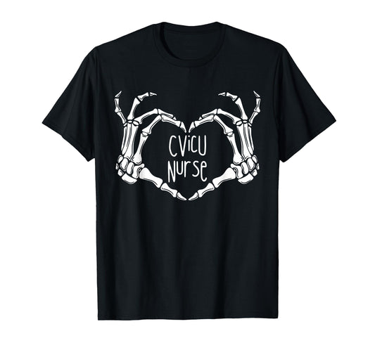 CVICU Nurse Skeleton Hand Heart Cardiology Halloween Costume T-Shirt