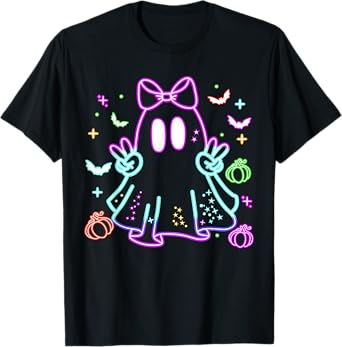 Boo Ghost Spooky Season Girls Kids Glow In Halloween Night T-Shirt