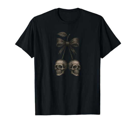Dark Gothic Halloween Skulls Skeleton Coquette Bow Goth T-Shirt