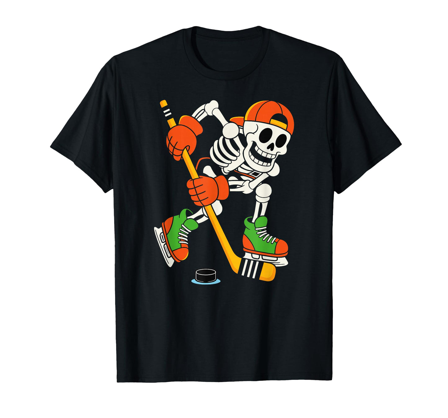 Skeleton Ice Hockey Halloween Costume Men Boys Skeleton T-Shirt