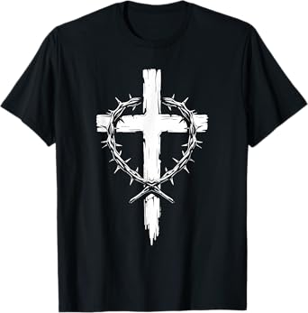 Christian Cross Punk Art Style Crown of Thorns Jesus Christ T-Shirt