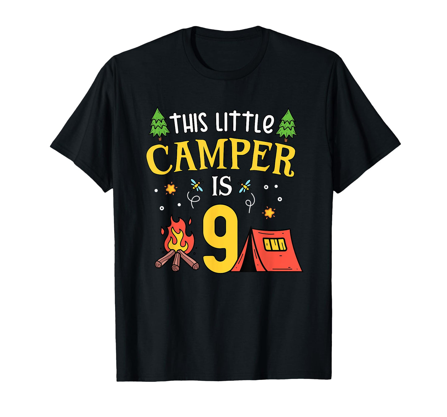 9th Birthday Little Camper Nine Years Old Camping Party T-Shirt
