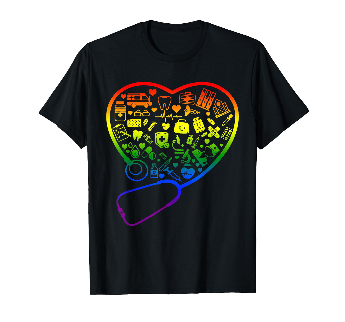 Rainbow Flag Stethoscope Heart Nurse RN Scrub Gay Pride LGBT T-Shirt
