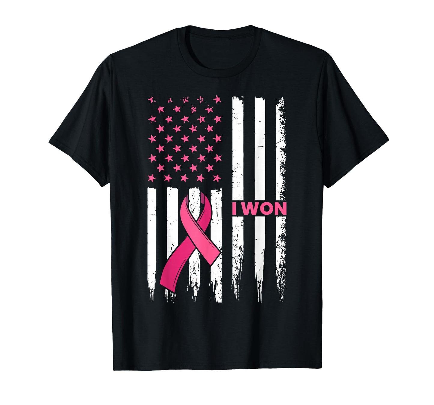 Breast Cancer Survivor I Won Pink Ribbon US Flag Awareness T-Shirt