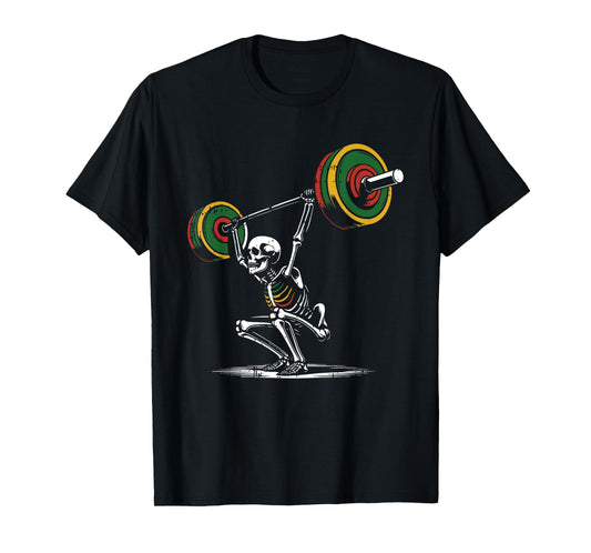 Skeleton Lifting Fathers Day Gym Workout Dad Papa Men T-Shirt