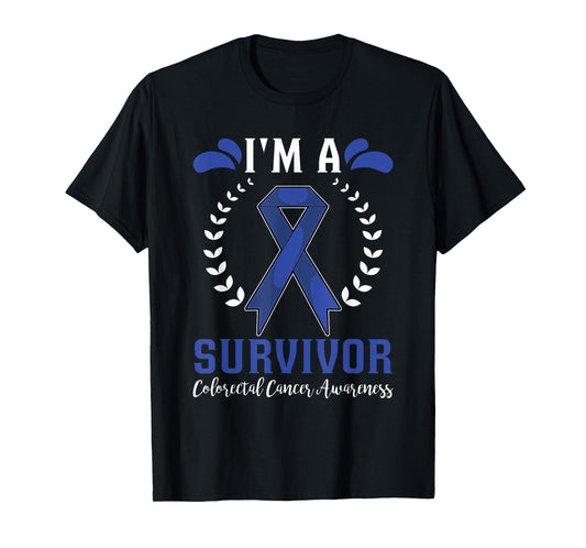 Dark Blue Ribbon Im A Survivor Colorectal Cancer Awareness T-Shirt