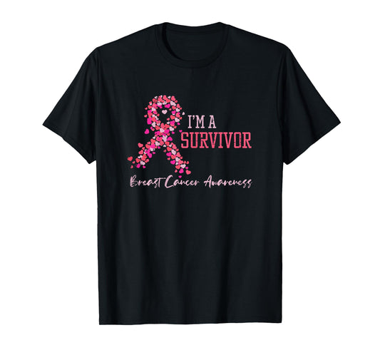 Survivor Pink Ribbons Hearts Breast Cancer Awareness Women T-Shirt